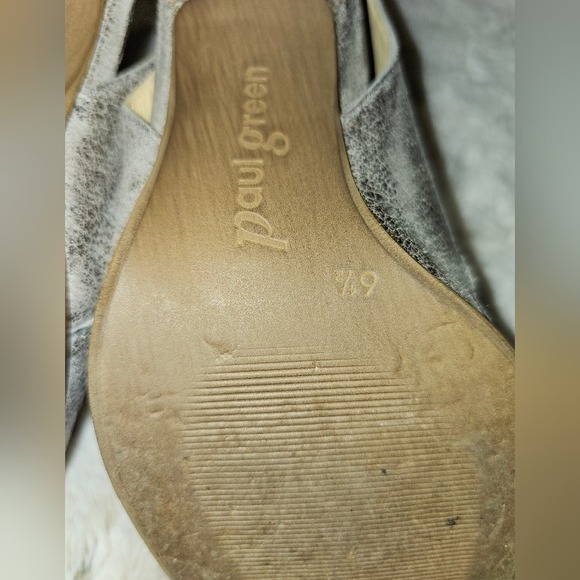 Paul Green Leather Pewter Stacked Sandals Zip Enry Size 6.5 Very Lightly Worn - Picture 12 of 14